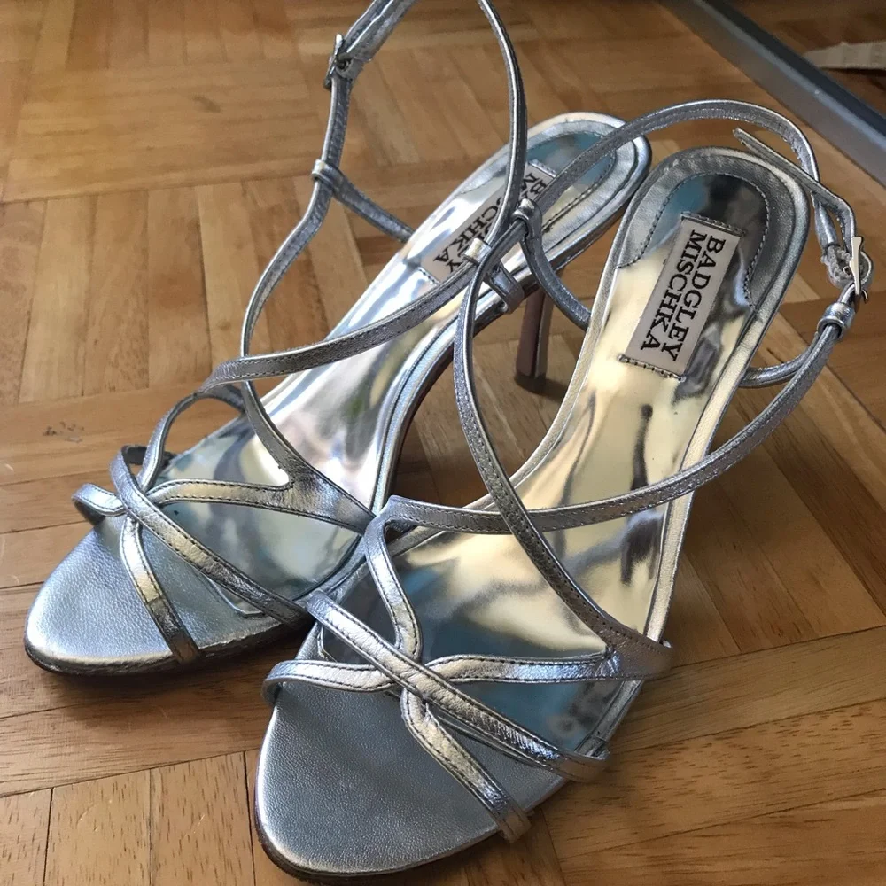 Badgley Mischka Silver Dress Sandals Heels Ava II - Picture 1 of 6